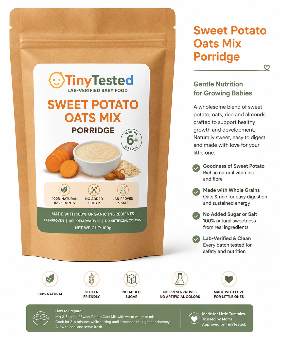TinyTested Sweet Potato Oats Mix Porridge (8+ Months)