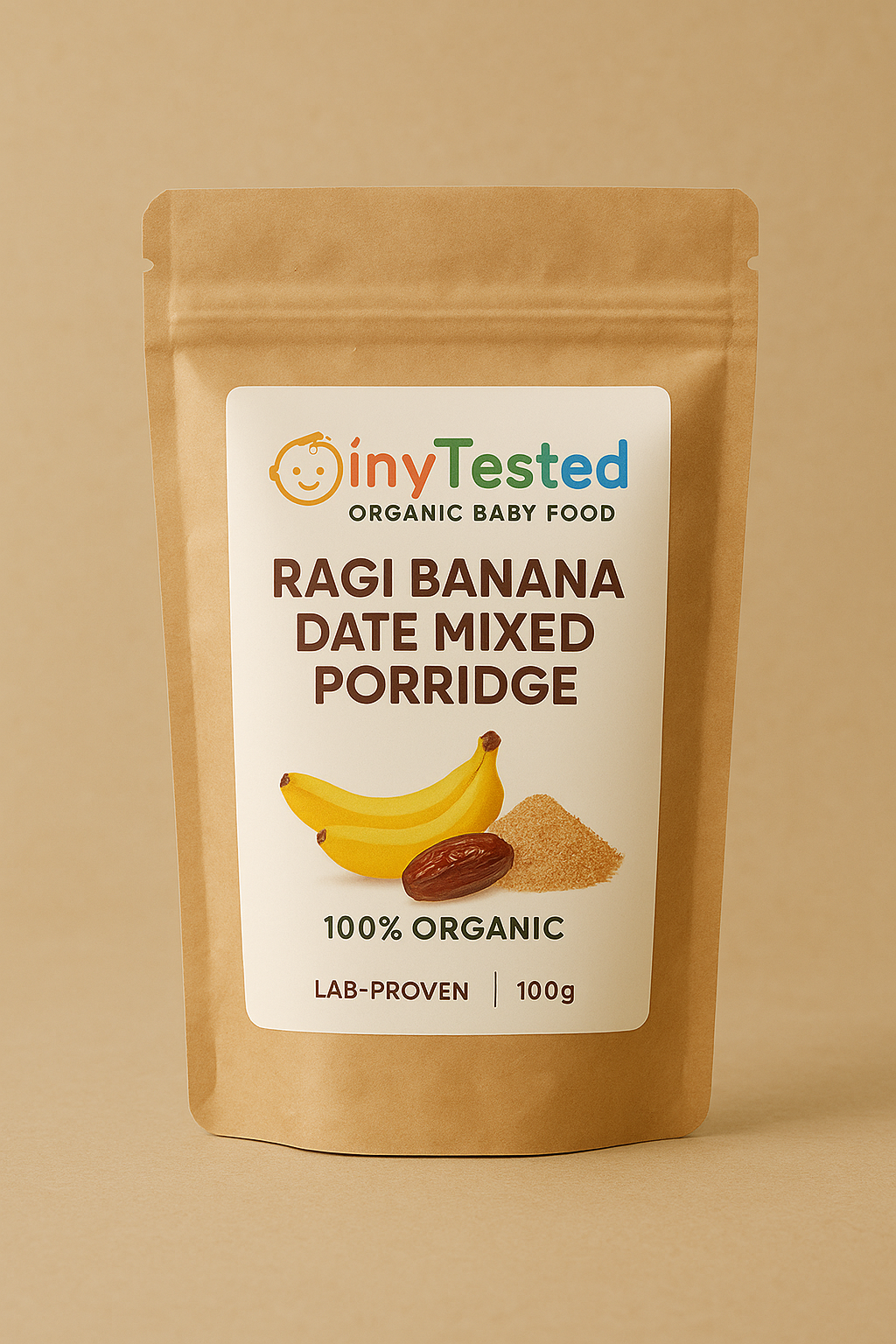 TinyTested Organic Ragi Banana Date Mixed Porridge - Lab Certified Baby Food for 8+ Months (100g)